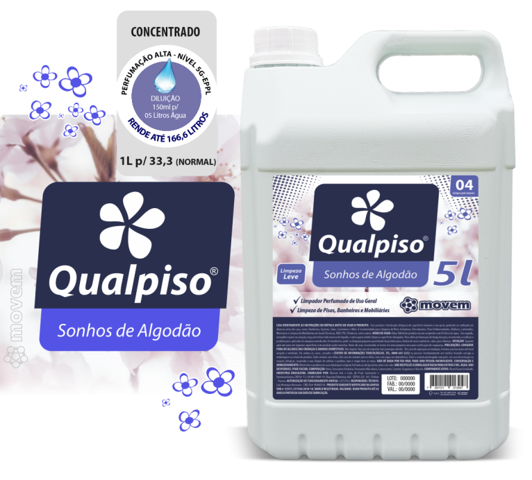 1304 - Limpador Perfumado Qualpiso Movem Sonhos de Algodão 05 Litros - PNG